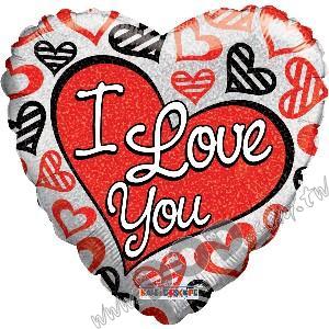 ILY Red & Blacks Hearts 18" (#19558)